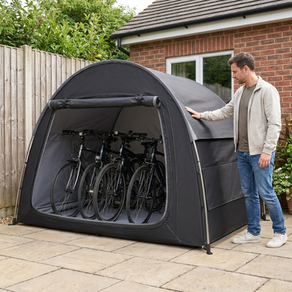 Outdoor Bike Shelter for 4-5 Bicycles with Rain Protection and Tool Organizer