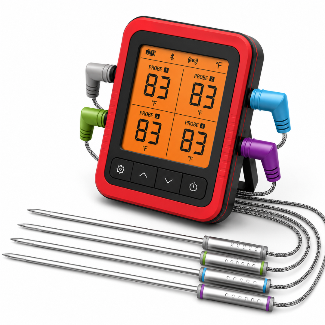 Wireless Meat Thermometer with 4 Probes for Grilling and Smoking
