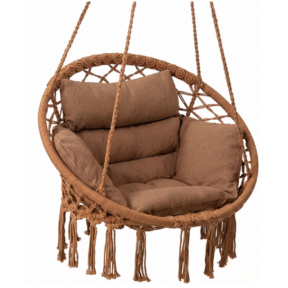 Macrame Hammock Chair with Cushion for Porch and Patio Relaxation