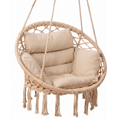 Macrame Hammock Chair with Cushion for Porch and Patio Relaxation