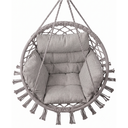 Macrame Hammock Chair with Cushion for Porch and Patio Relaxation