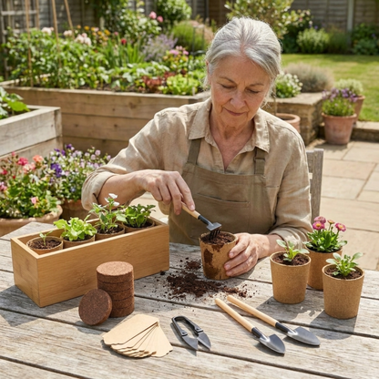 Garden Tools and Wooden Box Bonsai Planting Starter Set