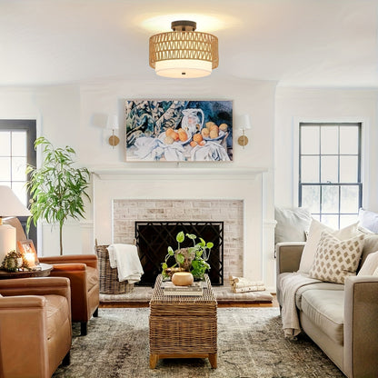 Coastal Charm Ceiling Light | Linen Shade Semi-Flush Mount