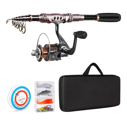 Telescoping Fishing Rod and Reel Combo with Carbon Fiber and Accessories