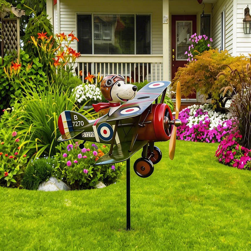 Rust-Resistant Vintage Airplane Wind Twirler for Gardens