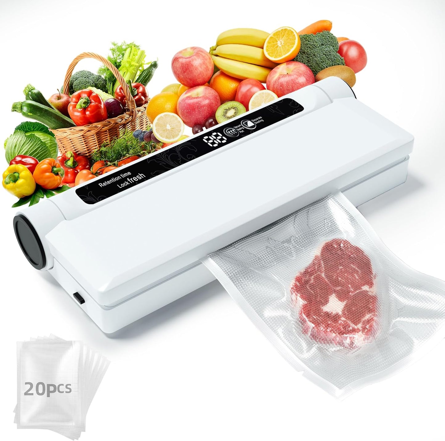 Vacuum Sealer with Powerful Suction and 20 Storage Bags Included