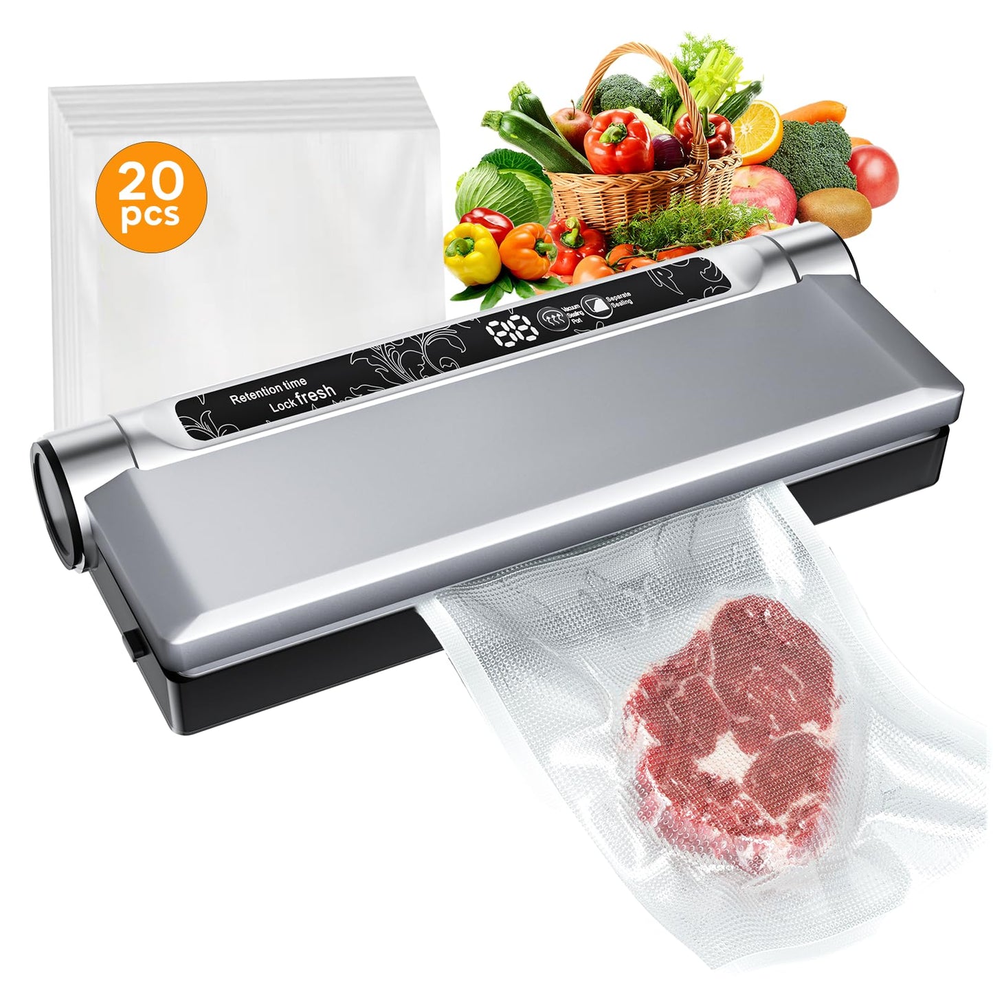 Vacuum Sealer with Powerful Suction and 20 Storage Bags Included