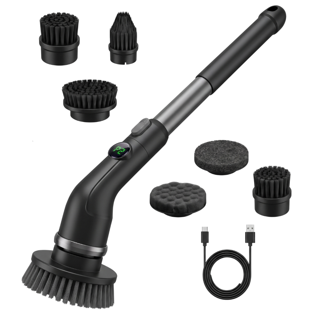 Electric Spin Scrubber - Cordless with 7 Attachments and Adjustable Handle