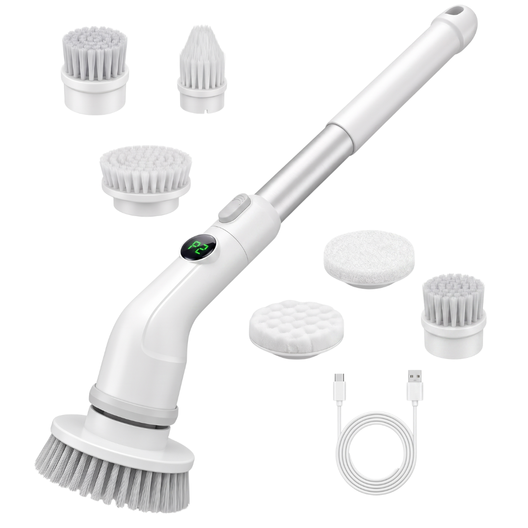 Electric Spin Scrubber - Cordless with 7 Attachments and Adjustable Handle
