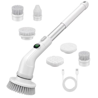 Electric Spin Scrubber - Cordless with 7 Attachments and Adjustable Handle