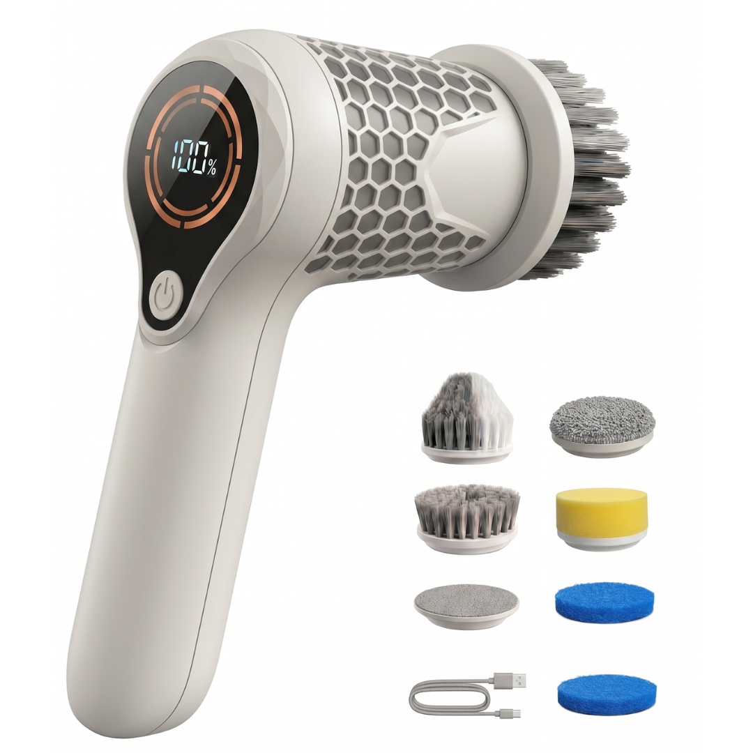 Electric Cordless Spin Scrubber with Brush Attachments and Dual Speed