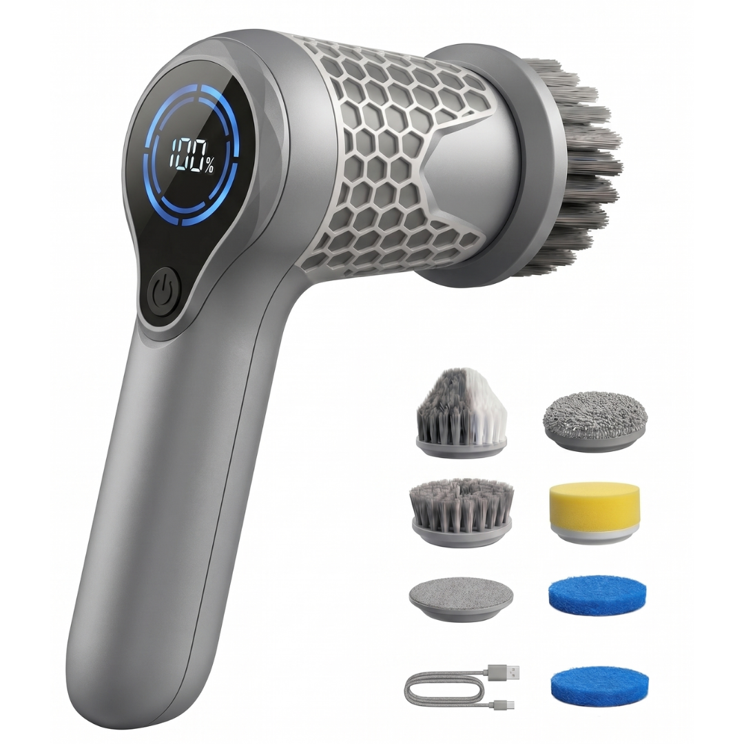 Electric Cordless Spin Scrubber with Brush Attachments and Dual Speed