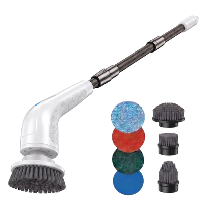 Rechargeable Spin Cleaning Brush with Adjustable Handle and Swappable Heads
