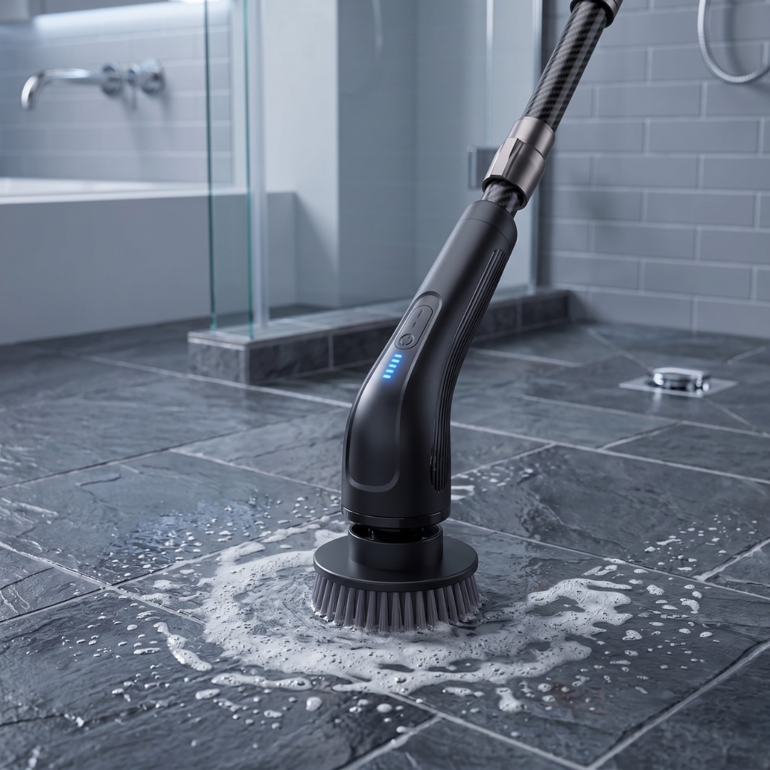 Rechargeable Spin Cleaning Brush with Adjustable Handle and Swappable Heads
