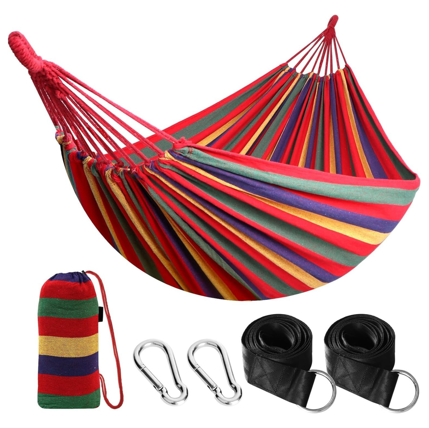 Portable Cotton Hammock for Camping with Tree Straps – 660lb Capacity