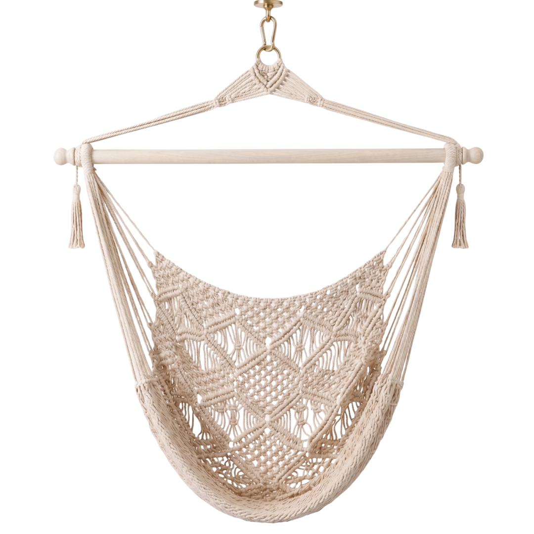 Hammock Chair Made of Cotton Rope with 40-Inch Wooden Spreader Bar