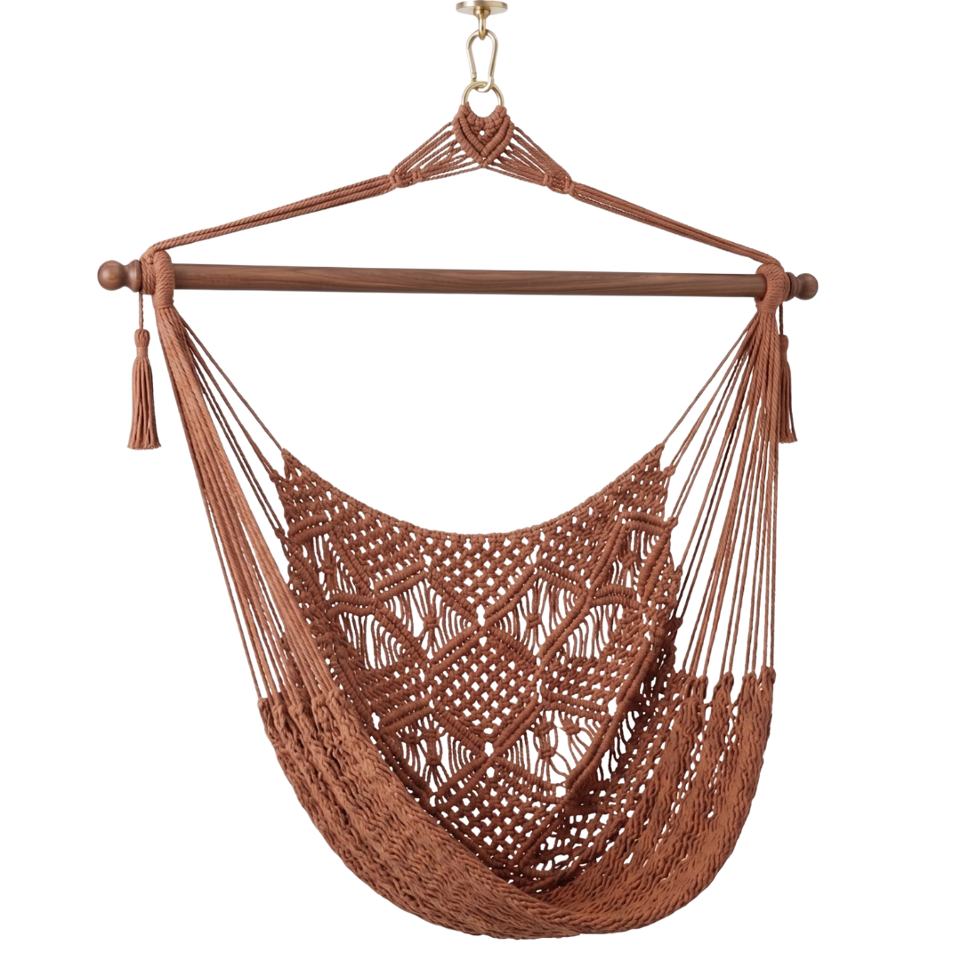 Hammock Chair Made of Cotton Rope with 40-Inch Wooden Spreader Bar