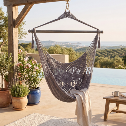 Hammock Chair Made of Cotton Rope with 40-Inch Wooden Spreader Bar