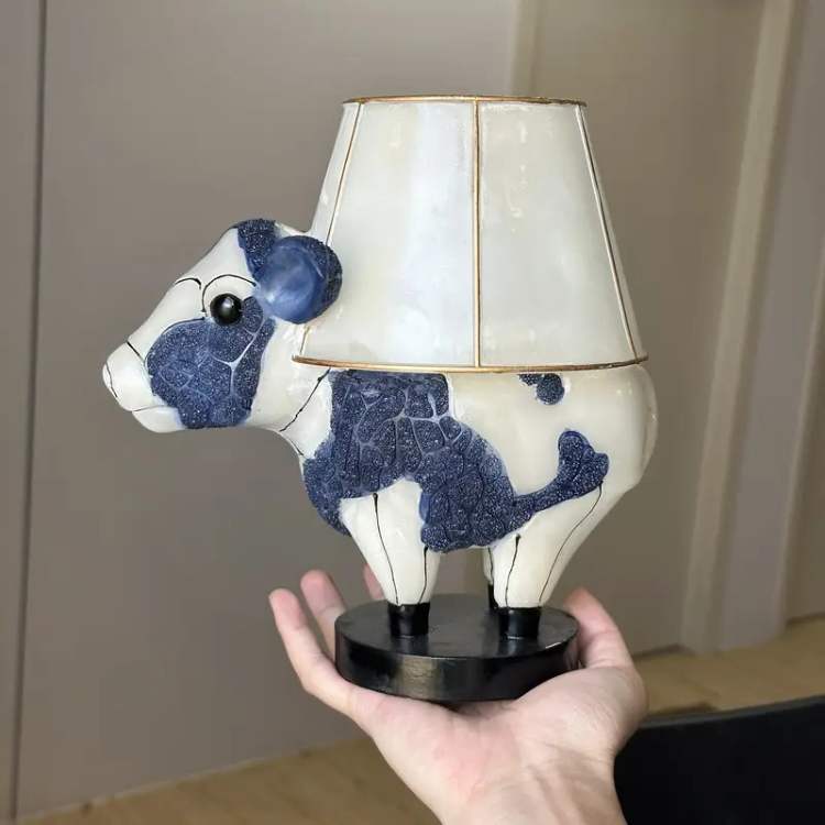 Whimsical Cow-Shaped LED Desk Lamp with Soft Fabric Shade