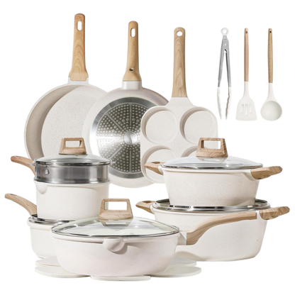 Nonstick Cookware Set in Cream White Granite – Suitable for All Stovetops