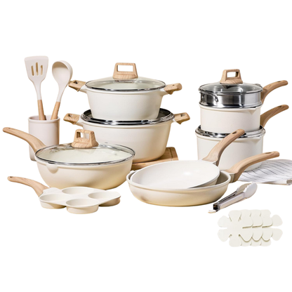 Nonstick Cookware Set in Cream White Granite – Suitable for All Stovetops