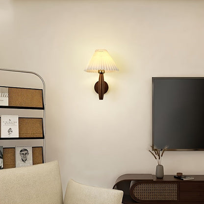 Charming Wooden Wall Light with Pleated Shade for Any Room
