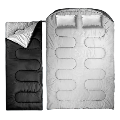 Adult Double Sleeping Bag with Two Pillows and Compression Bag