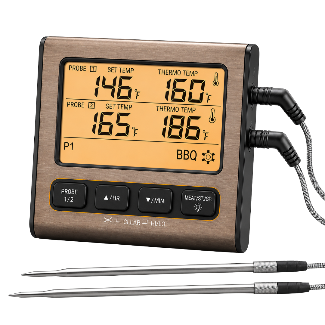 Digital Meat Thermometer for BBQ with Dual Probes and LCD Timer