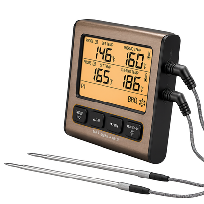Digital Meat Thermometer for BBQ with Dual Probes and LCD Timer