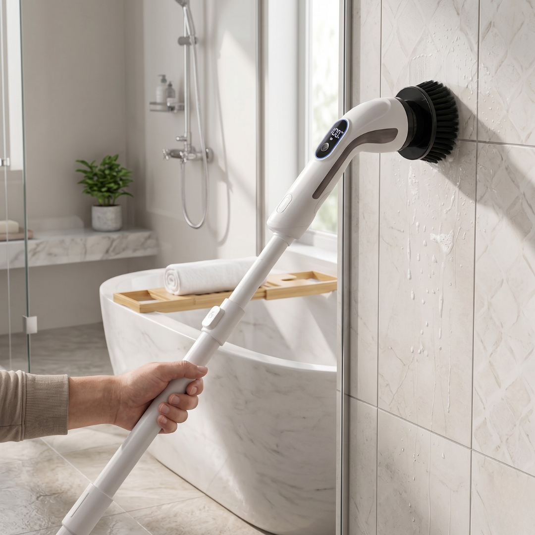 Extendable Handle Electric Scrubber with 4 Brush Heads