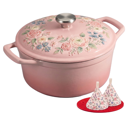 Cast Iron Dutch Oven with Enamel Finish for Baking and Roasting