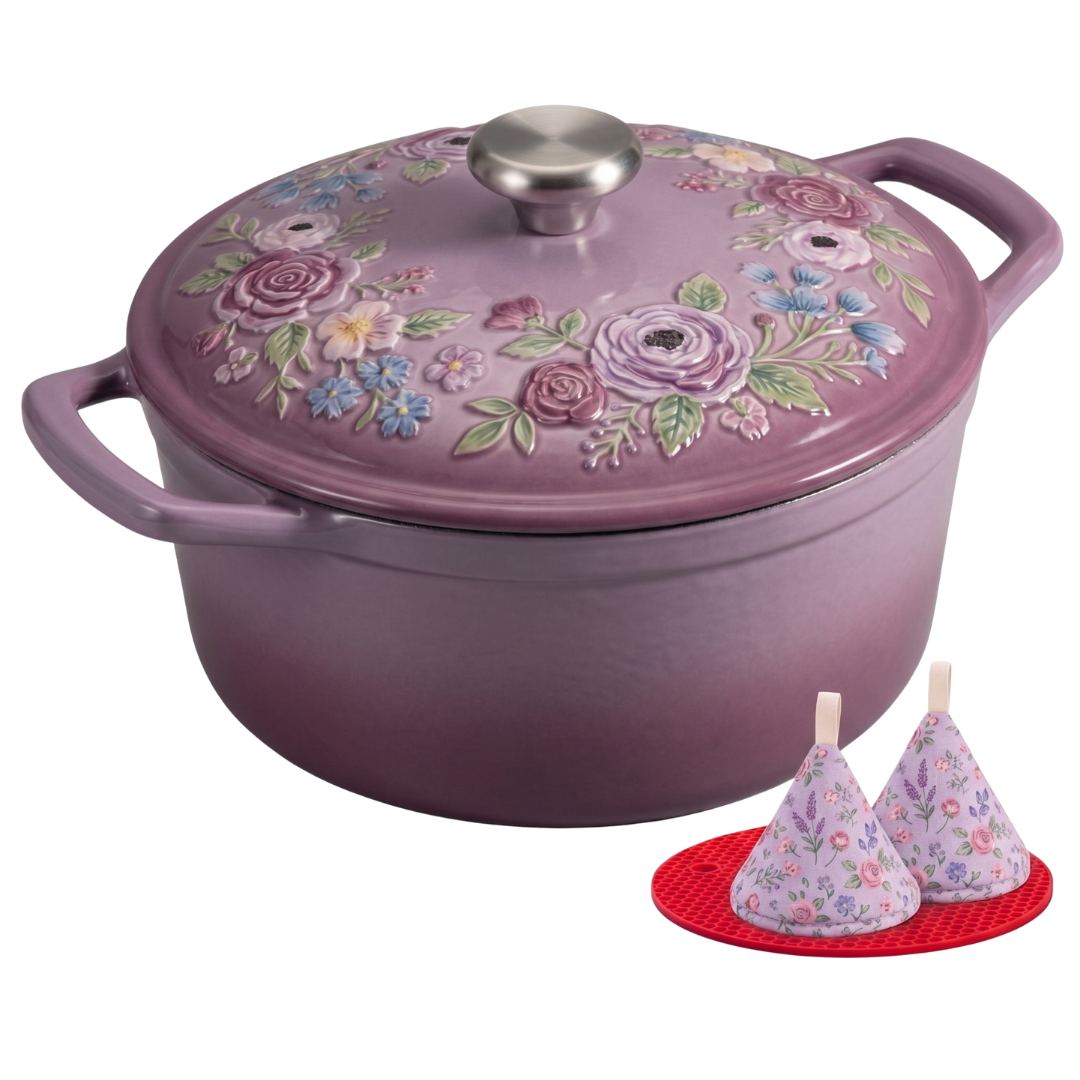 Cast Iron Dutch Oven with Enamel Finish for Baking and Roasting