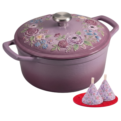 Cast Iron Dutch Oven with Enamel Finish for Baking and Roasting