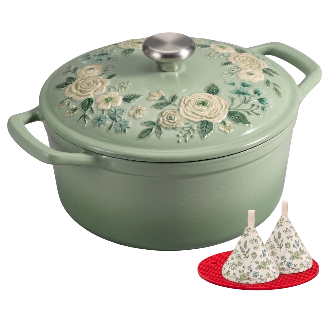 Cast Iron Dutch Oven with Enamel Finish for Baking and Roasting