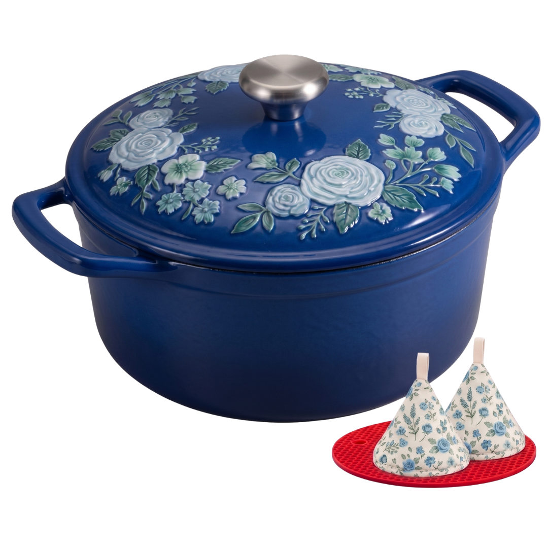 Cast Iron Dutch Oven with Enamel Finish for Baking and Roasting