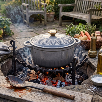 Cast Iron Dutch Oven with Enameled Finish, Moisture-Sealing Lid, Potholders