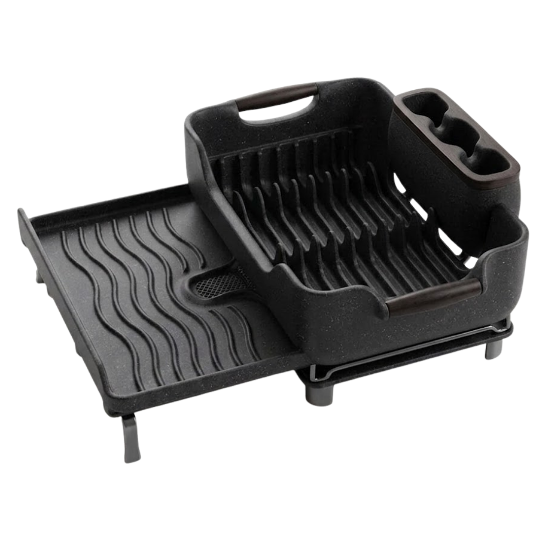 Over Sink Dish Drying Rack with Expandable Design, Drain Tray & Utensil Holder