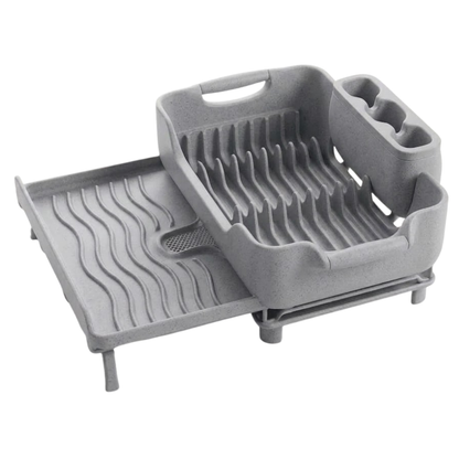 Over Sink Dish Drying Rack with Expandable Design, Drain Tray & Utensil Holder