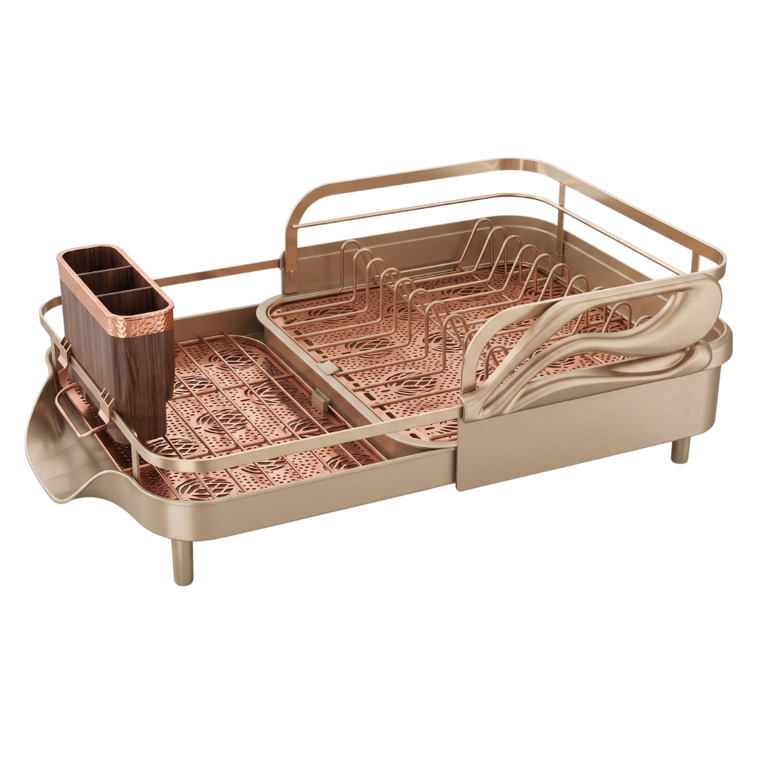 Dish Drying Rack in Stainless Steel with Expandable Drainboard Tray