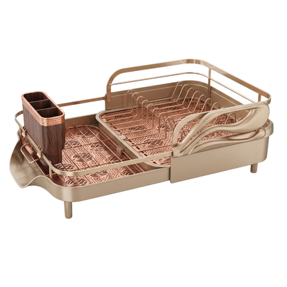 Dish Drying Rack in Stainless Steel with Expandable Drainboard Tray
