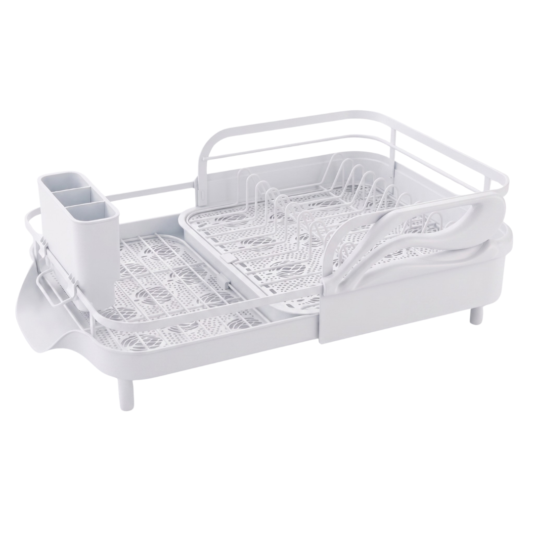Dish Drying Rack in Stainless Steel with Expandable Drainboard Tray