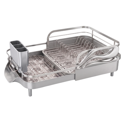 Dish Drying Rack in Stainless Steel with Expandable Drainboard Tray