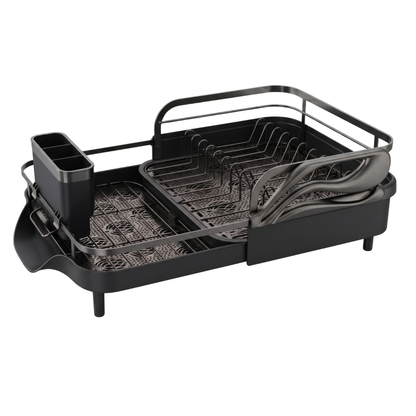 Dish Drying Rack in Stainless Steel with Expandable Drainboard Tray