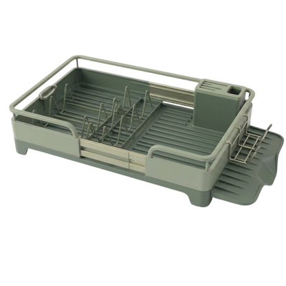 Stainless Steel Dish Rack with Drain Tray and Utensil Organizer, Expandable