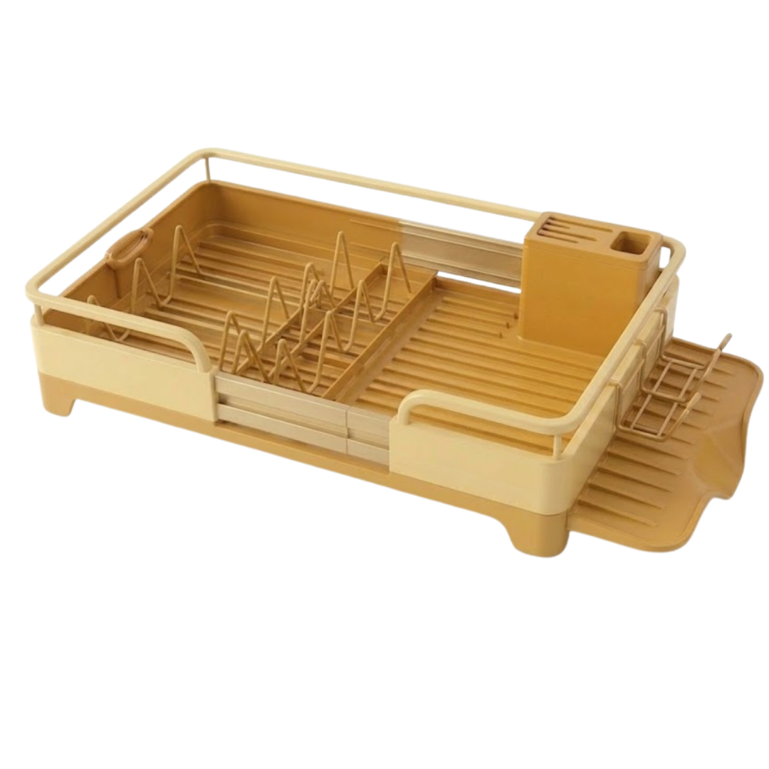 Stainless Steel Dish Rack with Drain Tray and Utensil Organizer, Expandable