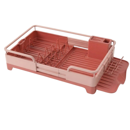 Stainless Steel Dish Rack with Drain Tray and Utensil Organizer, Expandable