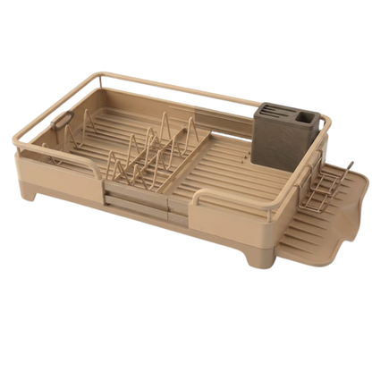 Stainless Steel Dish Rack with Drain Tray and Utensil Organizer, Expandable
