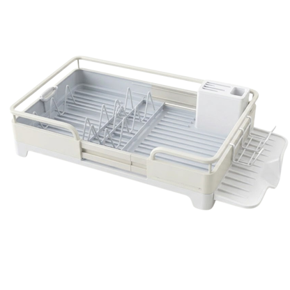 Stainless Steel Dish Rack with Drain Tray and Utensil Organizer, Expandable