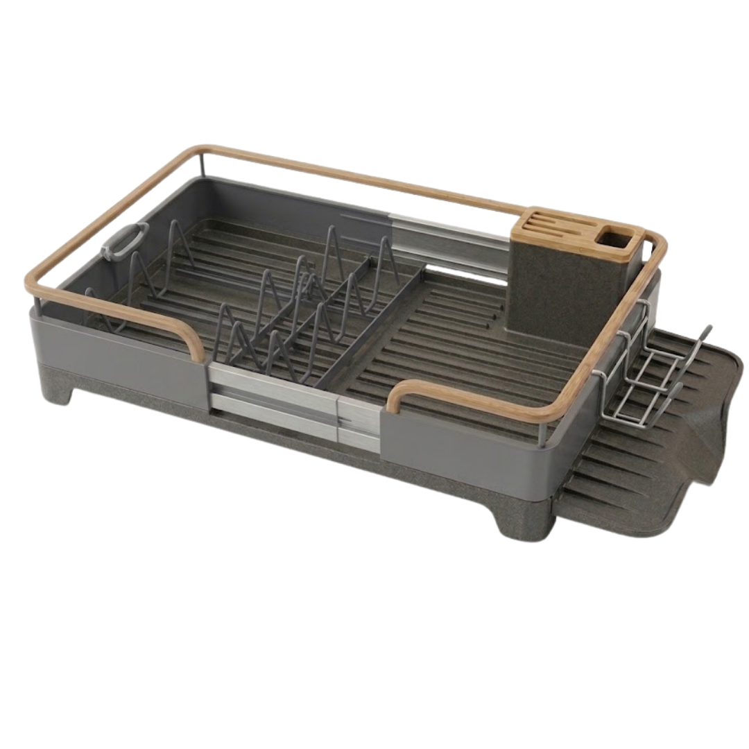 Stainless Steel Dish Rack with Drain Tray and Utensil Organizer, Expandable