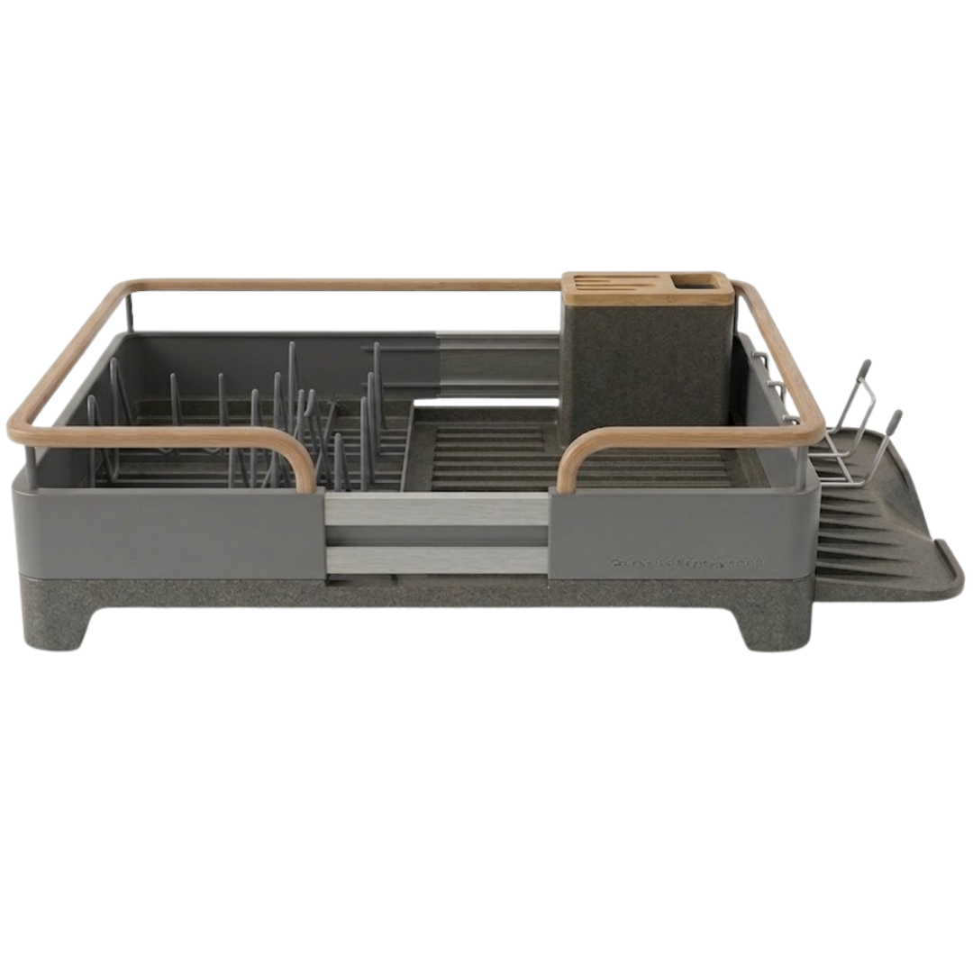 Stainless Steel Dish Rack with Drain Tray and Utensil Organizer, Expandable